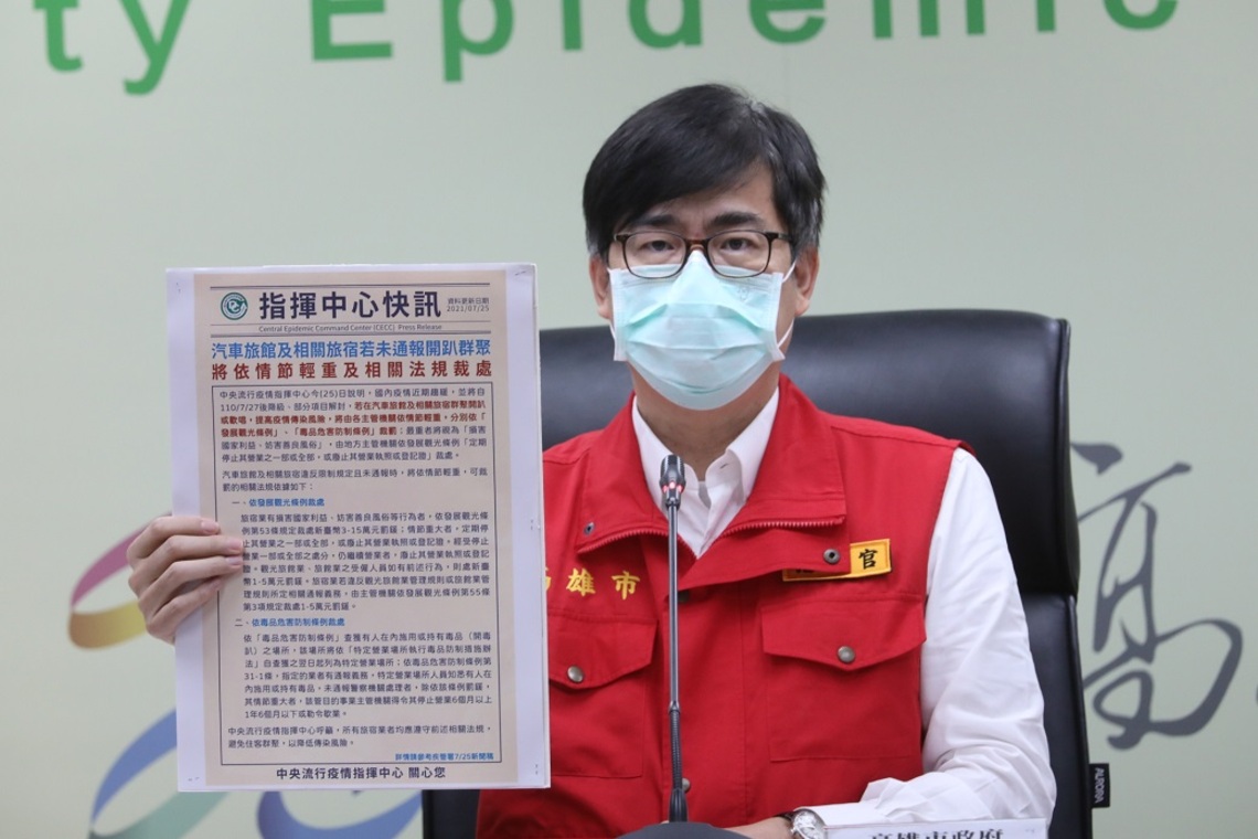社交群聚案新添1例確診 陳其邁:高雄5月起加強執法 群聚旅宿開趴未通報可開罰